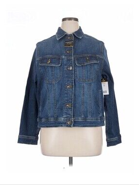 Lee Women's Blue Denim Trucker Jacket Legendary Style Stretch Classic Fit Sz 1X